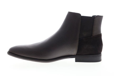 Calvin Klein Larry Tumbled 34F0460-DBN Mens Brown Leather High Top Chelsea Boots