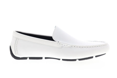Calvin Klein Kaleb 34F0994-WHT Mens White Leather Low Top Moccasin Loafers Shoes
