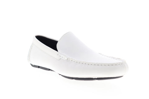 Calvin Klein Kaleb 34F0994-WHT Mens White Leather Low Top Moccasin Loafers Shoes