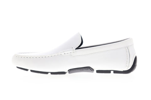 Calvin Klein Kaleb 34F0994-WHT Mens White Leather Low Top Moccasin Loafers Shoes