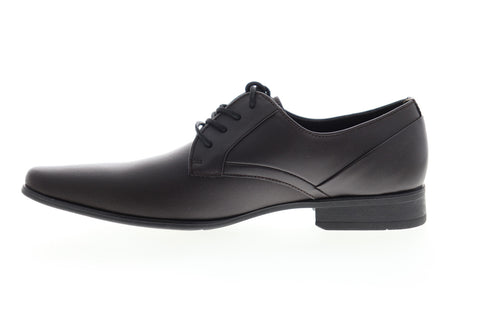 Calvin Klein Benton Small Grid Emboss Mens Brown Leather Plain Toe Oxfords Shoes