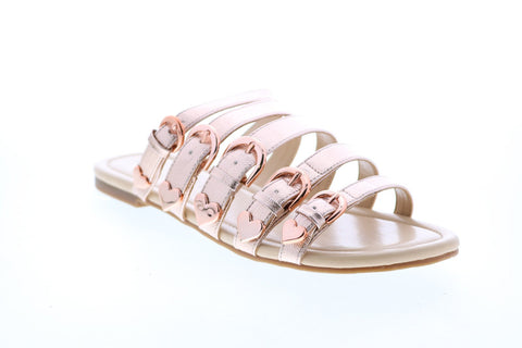 Katy Perry The Nikki Womens Gold Synthetic Strap Slides Sandals Shoes