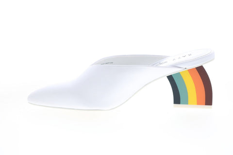 Katy Perry The Henley Womens White Leather Slip On Mules Heels Shoes