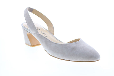 Katy Perry The Phez Womens Gray Suede Slip On Strap Heels Shoes