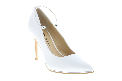 Katy Perry The Poker Womens White Leather Slip On Pumps Heels Shoes