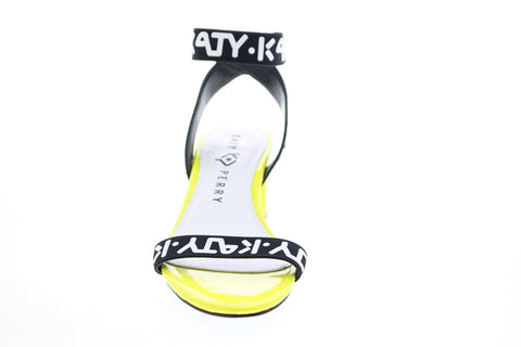 Katy Perry The Izzy Womens Black Yellow Canvas Slip On Strap Heels Shoes