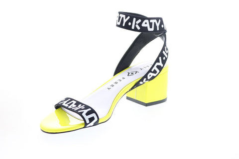 Katy Perry The Izzy Womens Black Yellow Canvas Slip On Strap Heels Shoes