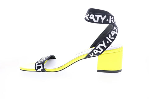 Katy Perry The Izzy Womens Black Yellow Canvas Slip On Strap Heels Shoes