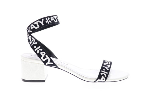 Katy Perry The Izzy Womens Black White Canvas Slip On Strap Heels Shoes