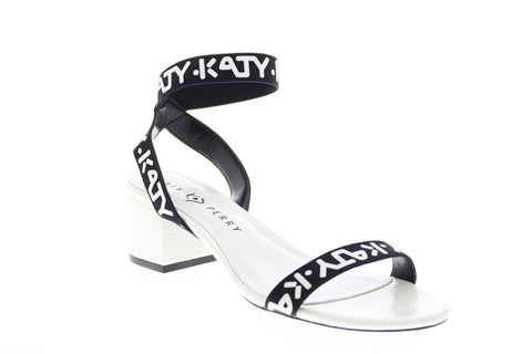 Katy Perry The Izzy Womens Black White Canvas Slip On Strap Heels Shoes