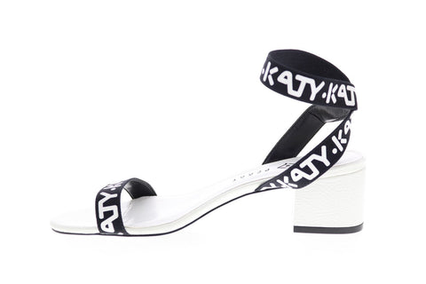 Katy Perry The Izzy Womens Black White Canvas Slip On Strap Heels Shoes