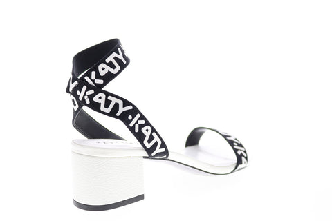 Katy Perry The Izzy Womens Black White Canvas Slip On Strap Heels Shoes