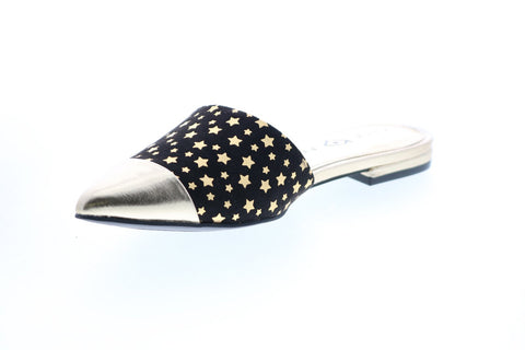 Katy Perry The Tarin Womens Gold Black Canvas Slip On Mule Flats Shoes