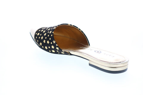 Katy Perry The Tarin Womens Gold Black Canvas Slip On Mule Flats Shoes
