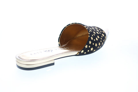 Katy Perry The Tarin Womens Gold Black Canvas Slip On Mule Flats Shoes
