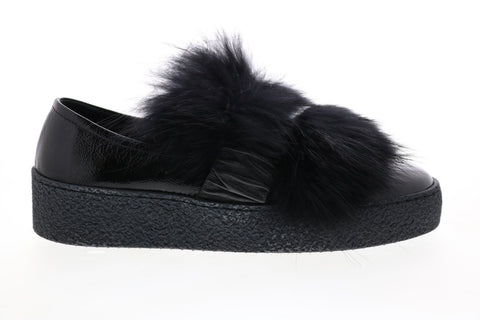 Aquatalia Gracie Naplak Fur 34L2032-BLK Womens Black Leather Lifestyle Sneakers Shoes