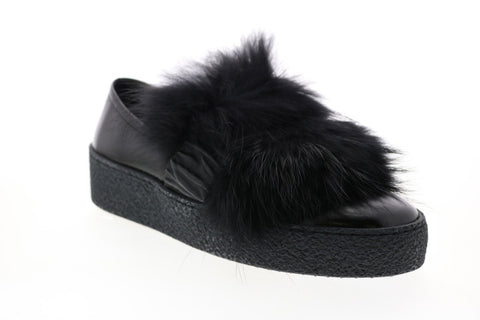 Aquatalia Gracie Naplak Fur 34L2032-BLK Womens Black Leather Lifestyle Sneakers Shoes