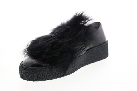 Aquatalia Gracie Naplak Fur 34L2032-BLK Womens Black Leather Lifestyle Sneakers Shoes