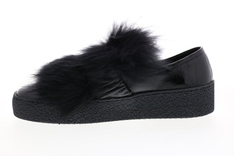 Aquatalia Gracie Naplak Fur 34L2032-BLK Womens Black Leather Lifestyle Sneakers Shoes