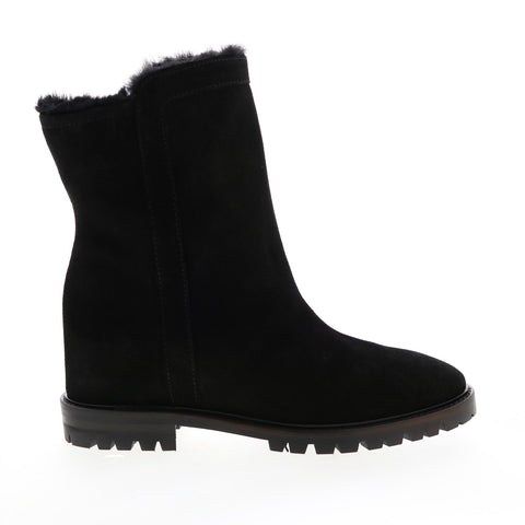 Aquatalia Cate Suede Faux Fur 34L2889-BBK Womens Black Suede Zipper Casual Dress Boots