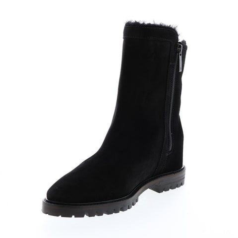 Aquatalia Cate Suede Faux Fur 34L2889-BBK Womens Black Suede Zipper Casual Dress Boots