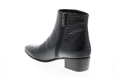 Aquatalia Fuoco Shiny Embos Croco 34L2924-BLK Womens Black Leather Zipper Ankle & Booties Boots
