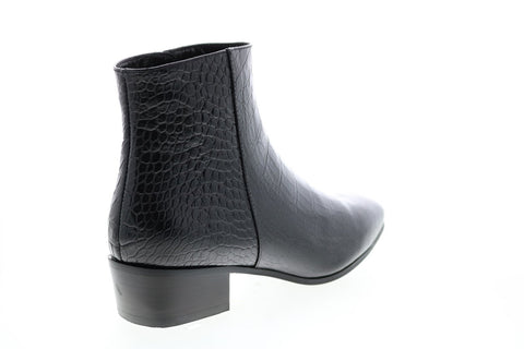 Aquatalia Fuoco Shiny Embos Croco 34L2924-BLK Womens Black Leather Zipper Ankle & Booties Boots