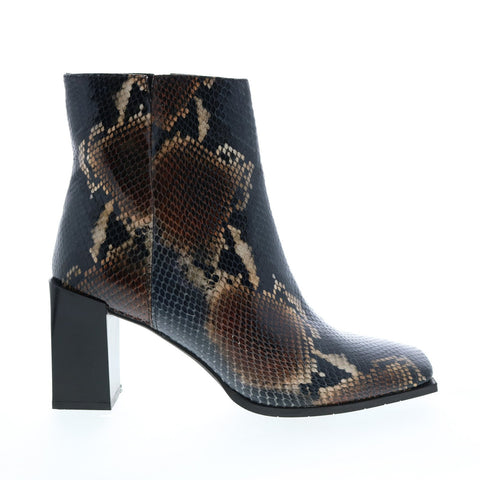 Aquatalia Emilee Snake Print 34L3541-NBN Womens Brown Leather Zipper Ankle & Booties Boots