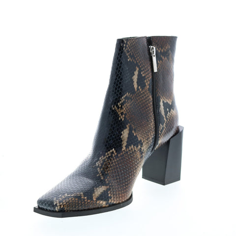Aquatalia Emilee Snake Print 34L3541-NBN Womens Brown Leather Zipper Ankle & Booties Boots