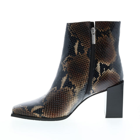 Aquatalia Emilee Snake Print 34L3541-NBN Womens Brown Leather Zipper Ankle & Booties Boots