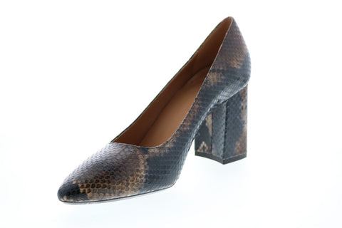 Aquatalia Peony Snake Print 34L3591-NBN Womens Brown Leather Heels Pumps Shoes