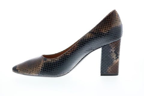 Aquatalia Peony Snake Print 34L3591-NBN Womens Brown Leather Heels Pumps Shoes