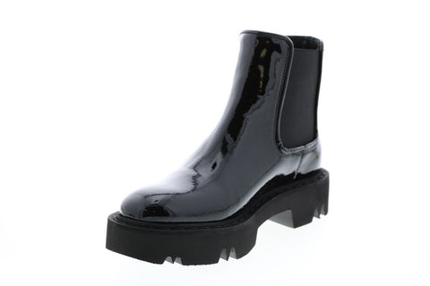 Aquatalia Haylie Patent 34L3694-BLK Womens Black Leather Slip On Chelsea Boots