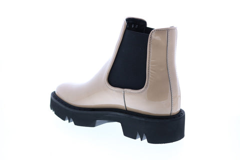 Aquatalia Haylie Patent 34L3694-TPE Womens Beige Leather Slip On Chelsea Boots