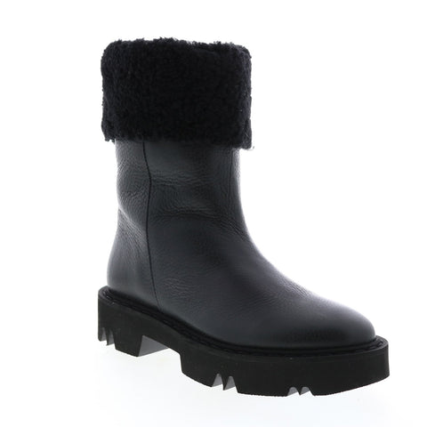 Aquatalia Heidy Tum Calf Shearling 34L3695-BBK Womens Black Leather Zipper Casual Dress Boots