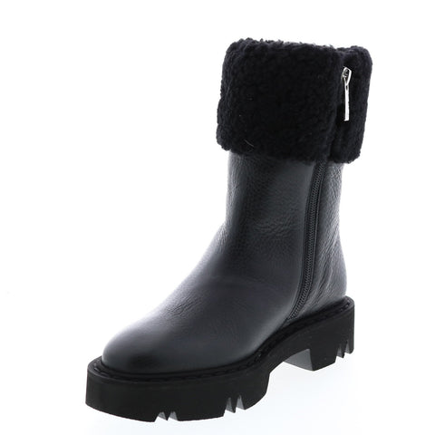 Aquatalia Heidy Tum Calf Shearling 34L3695-BBK Womens Black Leather Zipper Casual Dress Boots
