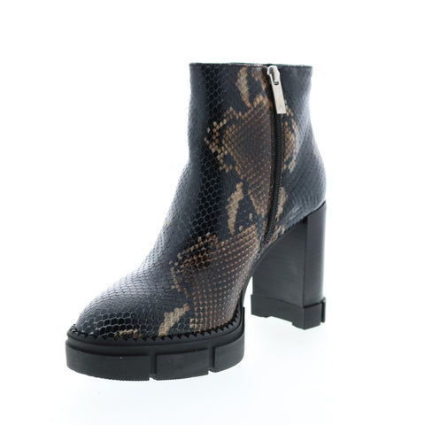 Aquatalia Iola Snake Print 34L3710-NBN Womens Brown Leather Zipper Ankle & Booties Boots