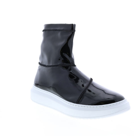 Aquatalia Lidia Stretch Patent 34L3746-BLK Womens Black Leather Zipper Lifestyle Sneakers Shoes