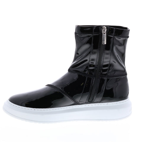 Aquatalia Lidia Stretch Patent 34L3746-BLK Womens Black Leather Zipper Lifestyle Sneakers Shoes