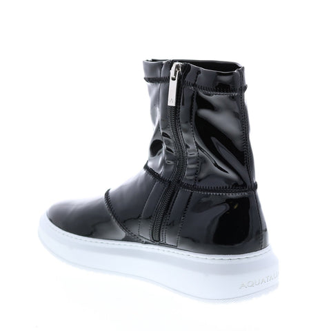 Aquatalia Lidia Stretch Patent 34L3746-BLK Womens Black Leather Zipper Lifestyle Sneakers Shoes