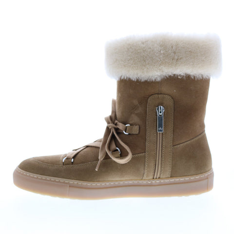 Aquatalia Valarie Suede Shearling 34L3835-TAN Womens Brown Suede Zipper Lace Up Boots