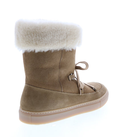 Aquatalia Valarie Suede Shearling 34L3835-TAN Womens Brown Suede Zipper Lace Up Boots