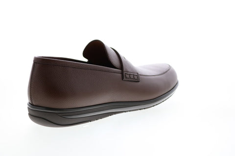 Aquatalia Nathan Mini Tumb Embosed Calf 34M0571-BRN Mens Brown Loafers & Slip Ons Penny Shoes