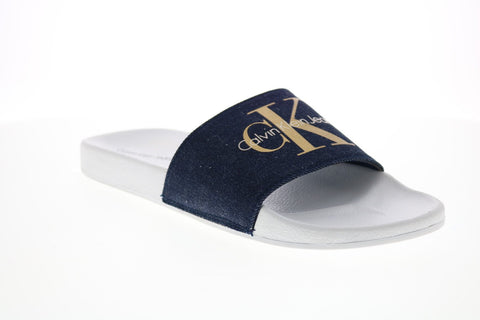 Calvin Klein Viggo 34S1649-MTG Mens Blue Canvas Slides Sandals Shoes