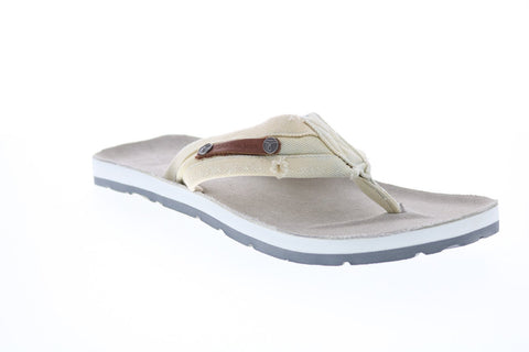 Calvin Klein Ben Stone 34S8035-WLG Mens White Canvas Flip-Flops Sandals Shoes