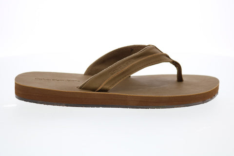 Calvin Klein Rees 34S9007-TAN Mens Brown Leather Flip-Flops Sandals Shoe