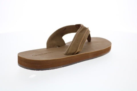 Calvin Klein Rees 34S9007-TAN Mens Brown Leather Flip-Flops Sandals Shoe
