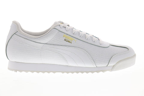 Puma Roma Classic Perf Mens White Leather Low Top Lace Up Sneakers Shoes