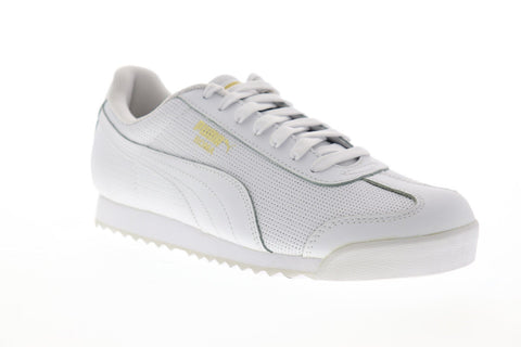 Puma Roma Classic Perf Mens White Leather Low Top Lace Up Sneakers Shoes