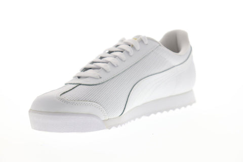 Puma Roma Classic Perf Mens White Leather Low Top Lace Up Sneakers Shoes